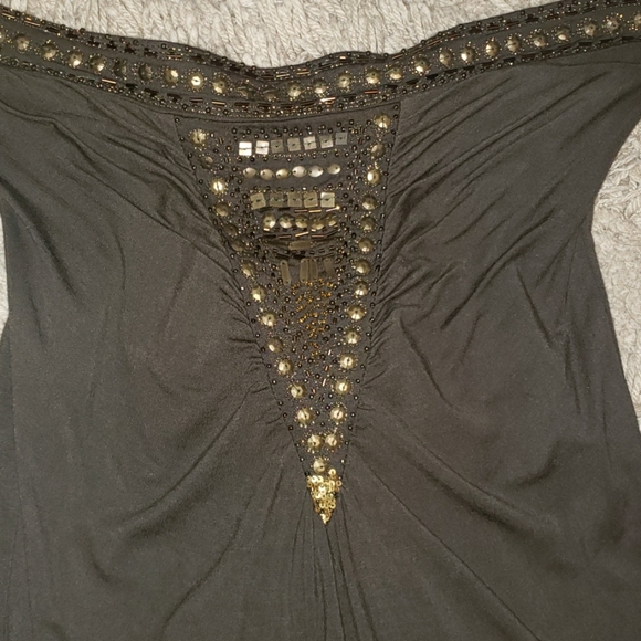 Forrest Green Tube Top with Gold Beading Size S - Picture 2 of 3